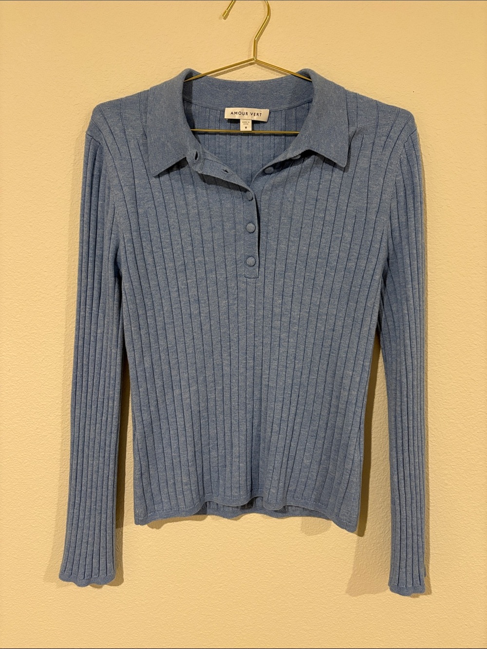 Amour Vert Ribbed Polo Knit Top - Sky Blue